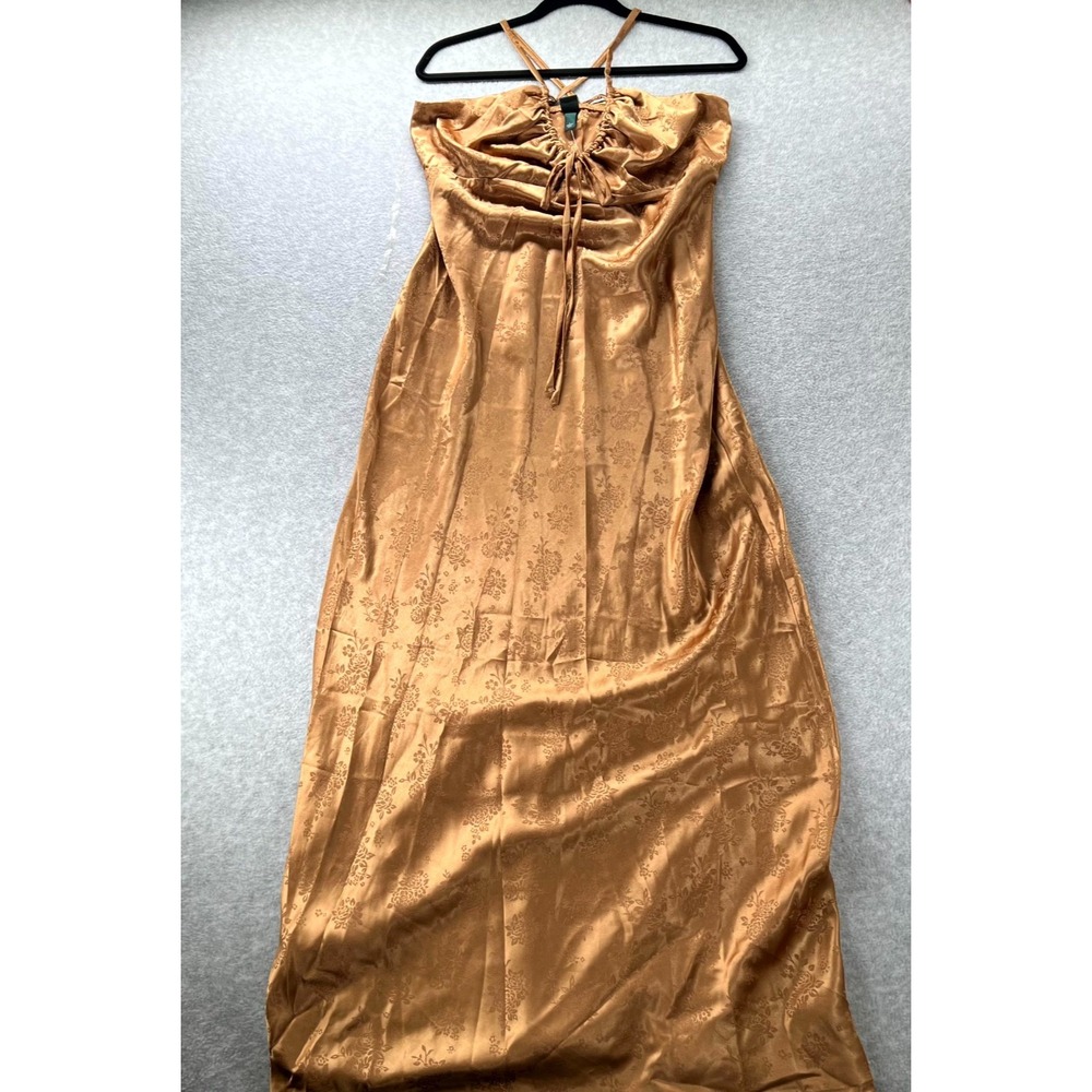 Wild Fable Slip Maxi Dress Women Large Light Brown Jacquard Cocktail NWT